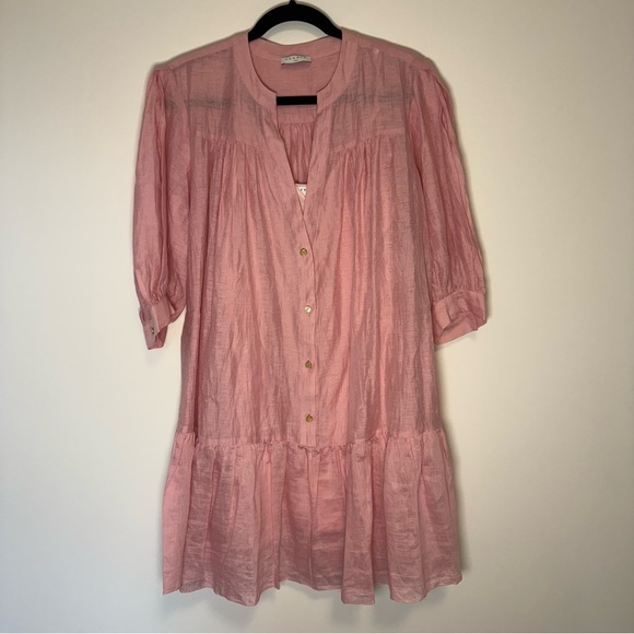 Sandro Paris Emilia Tiered Linen Blend Mini Dress in Roses Size 38 - Picture 1 of 16